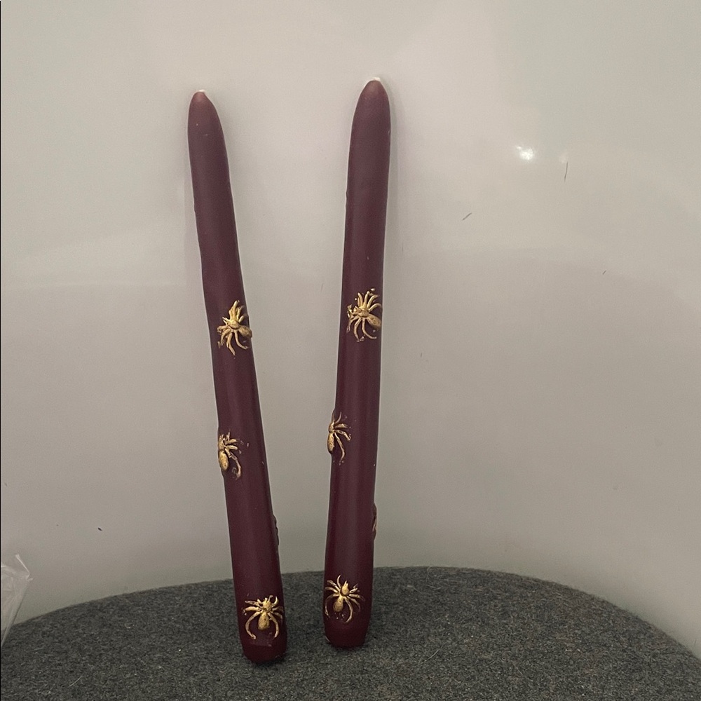 Anthropologie Burgundy and Gold Taper Candles